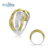 14 Karat White and Yellow Gold Ring With Diamonds- sz6.5